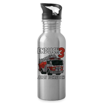 3. Geburtstag Feuerwehrauto Endlich 3 Feuerwehr - Trinkflasche mit integriertem Trinkhalm - Lightsilver - Rechts