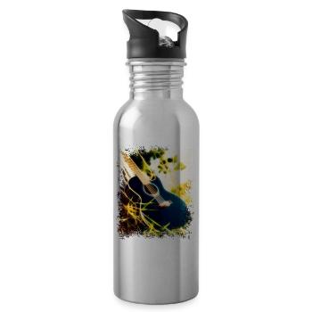 Guitar in the grass - Water bottle with straw - silver - Right