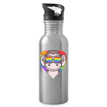 Cœur LGBT avec singe arc-en-ciel - Gourde avec paille intégrée - argent clair - Droite
