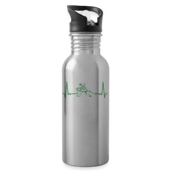 Ringer Herzschlag Wrestling Ringen EKG - Trinkflasche mit integriertem Trinkhalm - Lightsilver - Rechts