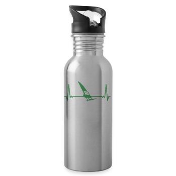 Windsurfer ECG Heartbeat Windsurfing Windsurfing - Water bottle with straw - silver - Right