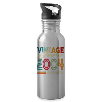 Vintage geboren Juni 2004 Geburtstag Jahr 2004 - Trinkflasche mit integriertem Trinkhalm - Lightsilver - Rechts