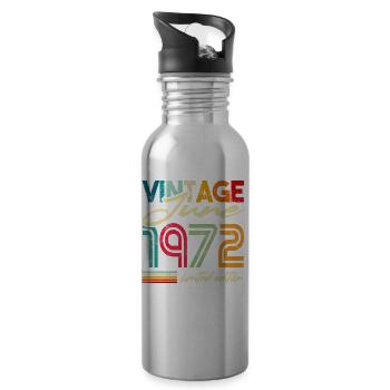 Millésime né Juin 1972 Anniversaire Année 1972 - Gourde avec paille intégrée - argent clair - Droite