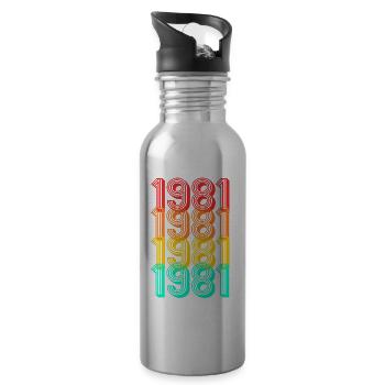 1981 geboren Jahrgang 1981 Geschenk Geburtstag - Trinkflasche mit integriertem Trinkhalm - Lightsilver - Rechts