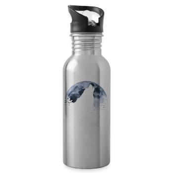 Wolf howls moon - Wolf's silhouette - Water bottle with straw - silver - Right