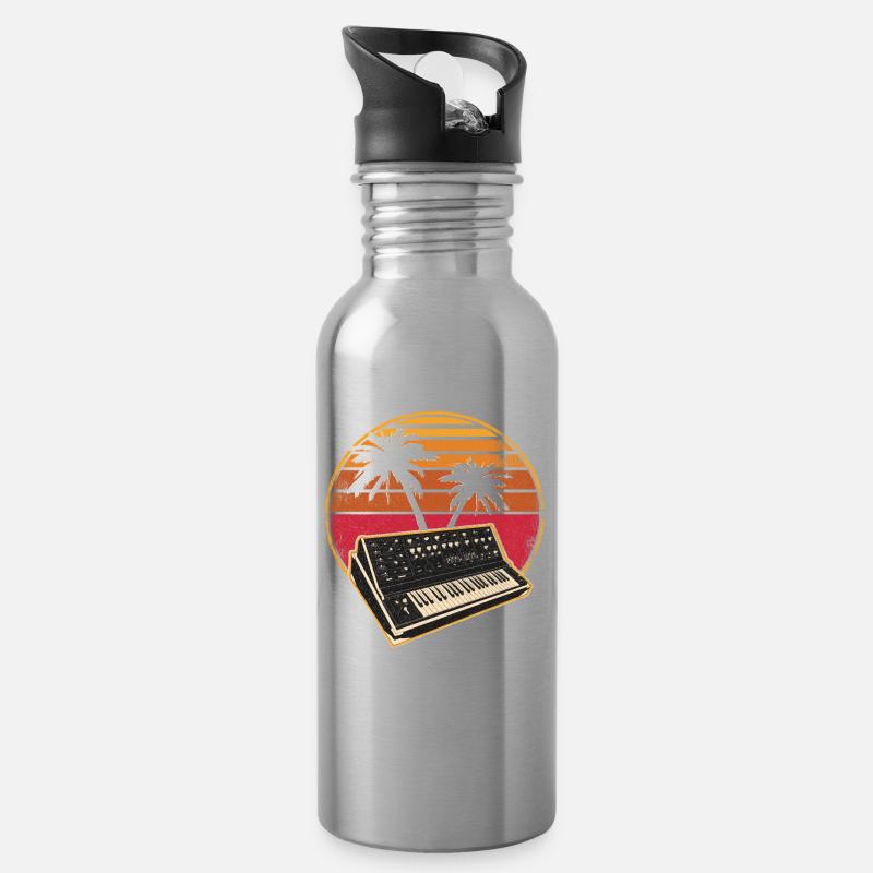 Analog Synthesizer Vintage 70s Sunset Synth - Trinkflasche mit integriertem Trinkhalm - Lightsilver