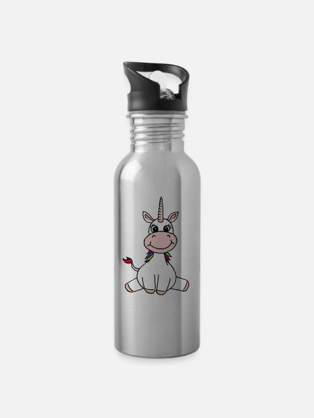 Licorne Assise Enfants Licorne Fille Cadeau - Gourde avec paille intégrée - argent clair