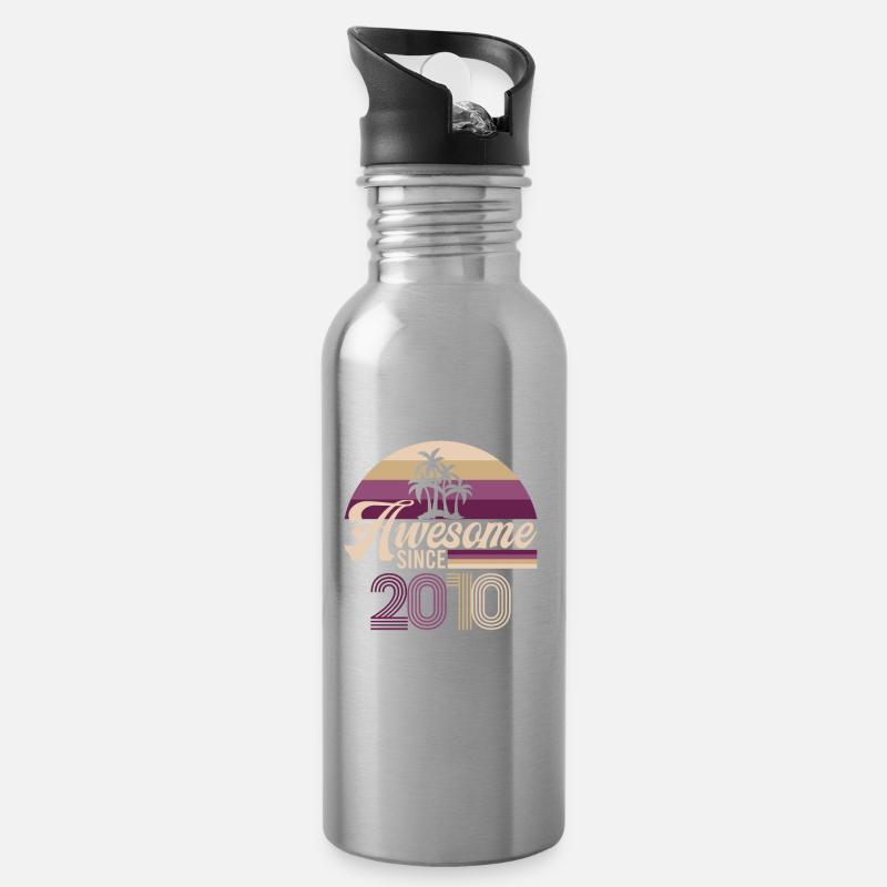 Vintage Awesome Since 2010 Geburtstag Retro - Trinkflasche mit integriertem Trinkhalm - Lightsilver