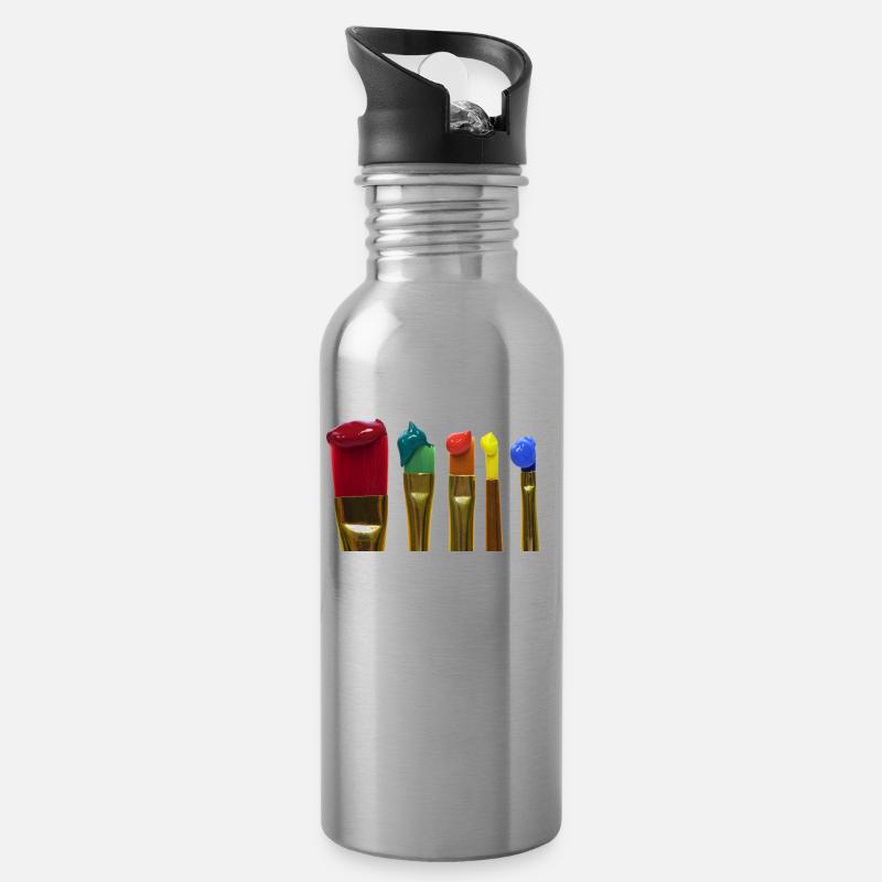 Pinsel - Trinkflasche mit integriertem Trinkhalm - Lightsilver