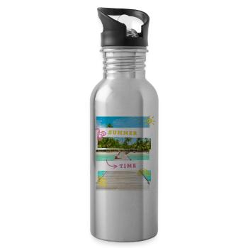 Été Sun Beach Sea Palm Voyage de vacances - Gourde avec paille intégrée - argent clair - Droite