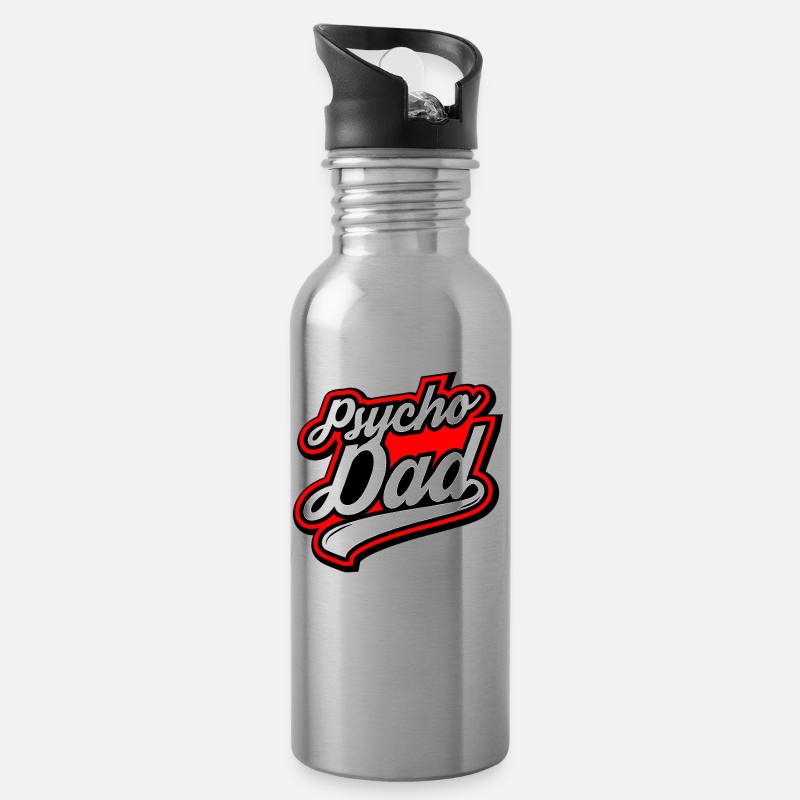 Psycho - Papa - Psycho - Dad - Trinkflasche mit integriertem Trinkhalm - Lightsilver