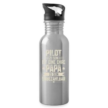 Pilot Papa Vater Vatertag - Trinkflasche mit integriertem Trinkhalm - Lightsilver - Rechts
