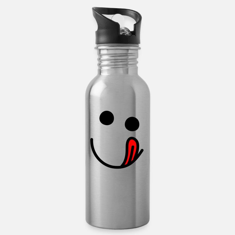 Langue dehors - visage heureux affamé - Gourde avec paille intégrée - argent clair