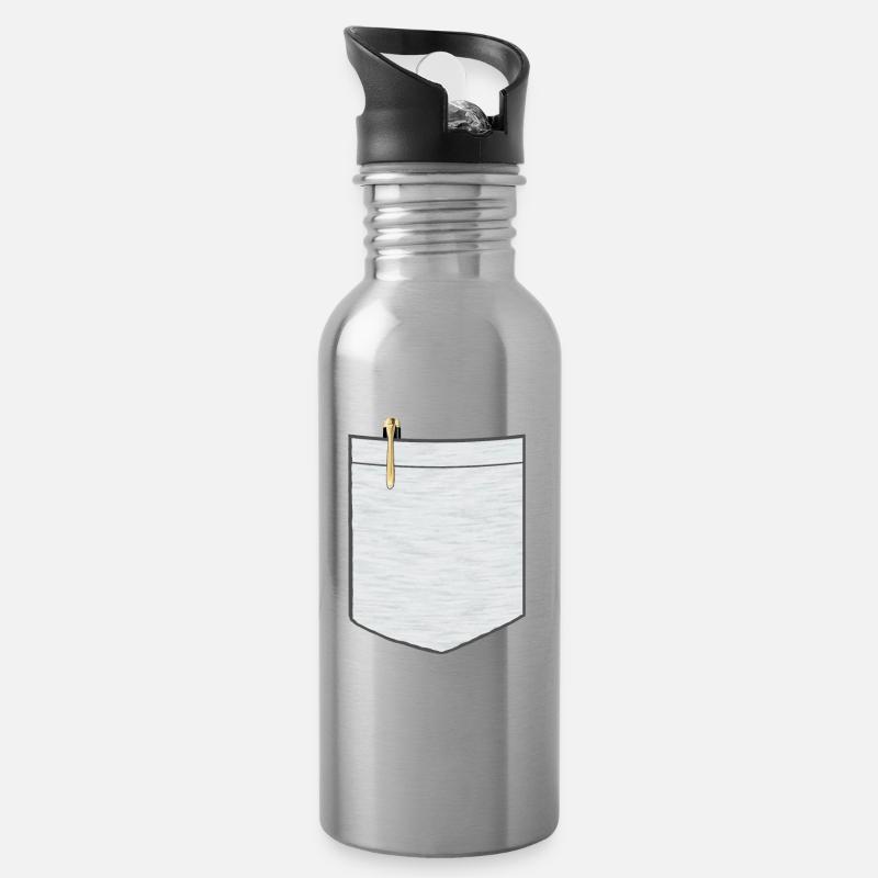 Chest pocket with ballpoint pen - Water bottle with straw - silver