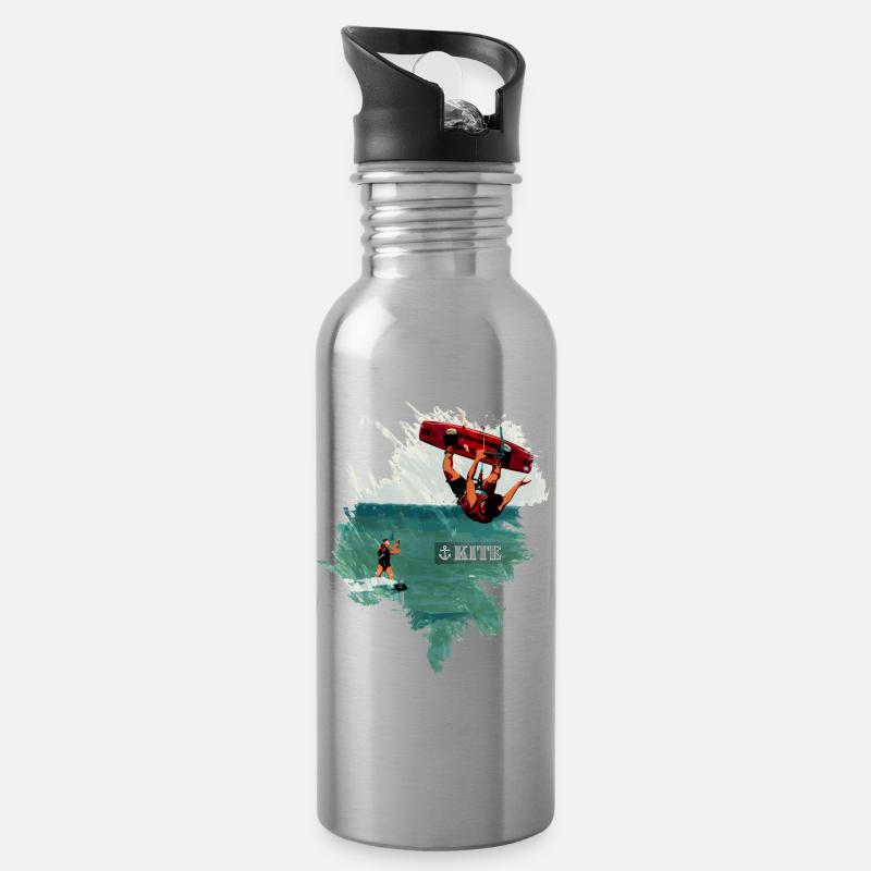 Kite Boarding | Kiting | Kite Surfing - Water bottle with straw - silver