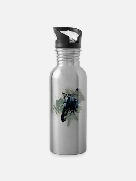 Simson Schwalbe - Trinkflasche mit integriertem Trinkhalm - Lightsilver