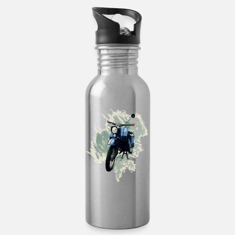 Simson Schwalbe - Trinkflasche mit integriertem Trinkhalm - Lightsilver
