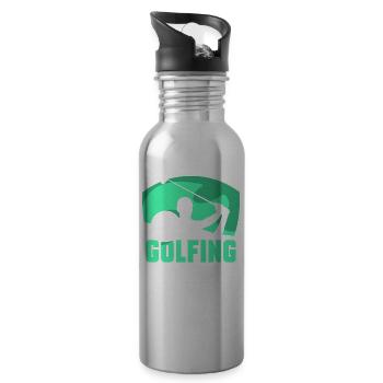 Golfing Papa Team Golfer Father Father Day Daddy - Water bottle with straw - silver - Right
