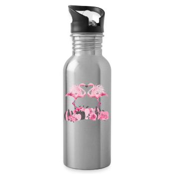 Autumn Flamingo Thanksgiving Pumpkin - Water bottle with straw - silver - Right