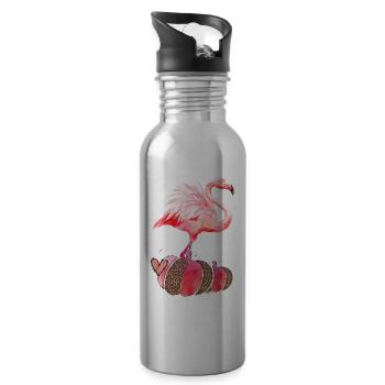 Herbst Flamingo Kürbis Thanksgiving - Trinkflasche mit integriertem Trinkhalm - Lightsilver - Rechts