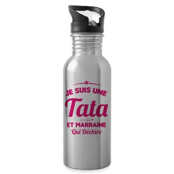 Je Suis Une Tata et Marraine Qui Déchire - Gourde avec paille intégrée - argent clair - Droite