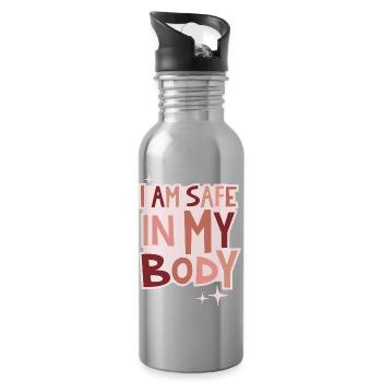 I am safe lettering - Trinkflasche mit integriertem Trinkhalm - Lightsilver - Rechts