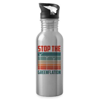 Stop Greenflation Green Inflation Energy - Water bottle with straw - silver - Right