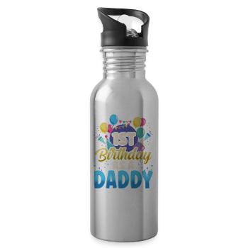 First Birthday As Daddy Father Party Dad - Water bottle with straw - silver - Right