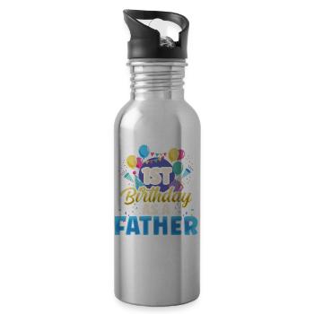 First Birthday As a Father Party Daddy Papa - Water bottle with straw - silver - Right