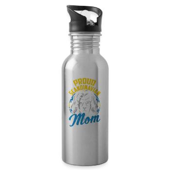 Proud Scandinavian mother Swedish Nordic - Water bottle with straw - silver - Right