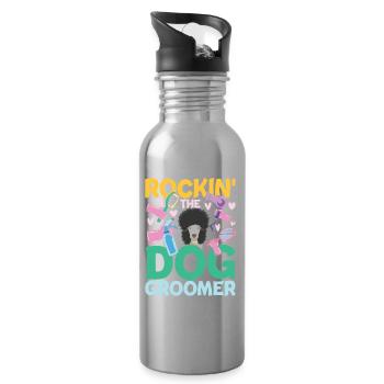 Rockin The Dog Groomer für einen Hundfriseur - Trinkflasche mit integriertem Trinkhalm - Lightsilver - Rechts