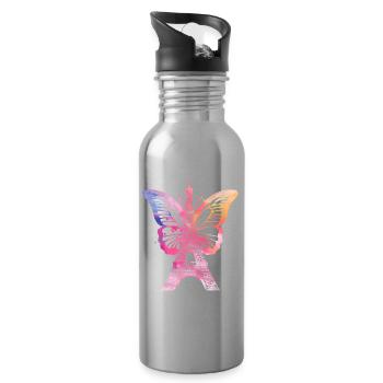 Paris France City Skyline Eiffel Tower Art - Water bottle with straw - silver - Right