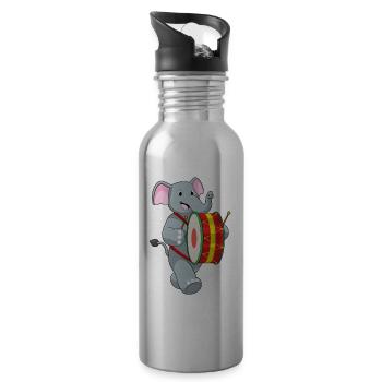 Elefant Musiker Trommel Musik - Trinkflasche mit integriertem Trinkhalm - Lightsilver - Rechts