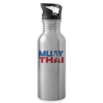Muay Thai Kampfkunst Kampf Kampfsport Kämpfer - Trinkflasche mit integriertem Trinkhalm - Lightsilver - Rechts