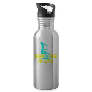 Surfing is Life Surfer Surfboard Surfing - Water bottle with straw - silver - Right