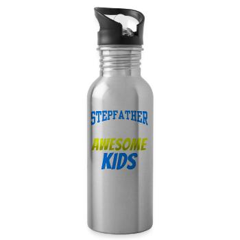 Stepfather Of Two Great Kids Stepdad - Water bottle with straw - silver - Right