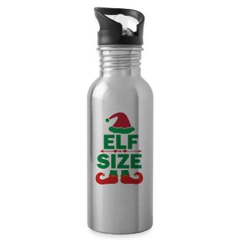 Funny Elf Size Christmas Design - Water bottle with straw - silver - Right