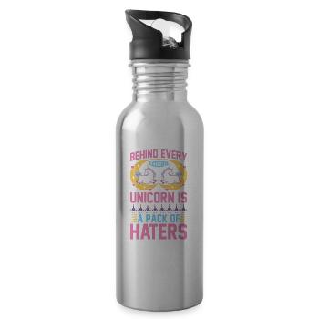 Behind every successful unicorn are haters - Water bottle with straw - silver - Right