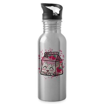 Erdbeer Milch Packung kawaii - Trinkflasche mit integriertem Trinkhalm - Lightsilver - Rechts