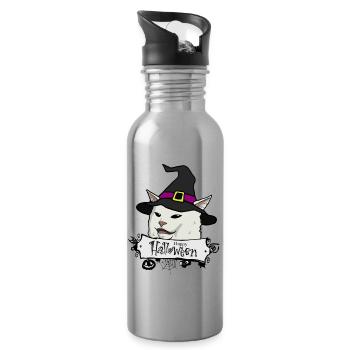 happy hallowen cat white - Water bottle with straw - silver - Right