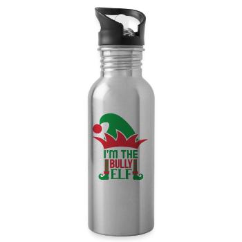 Funny I am the Bully-Elf Christmas Design - Water bottle with straw - silver - Right