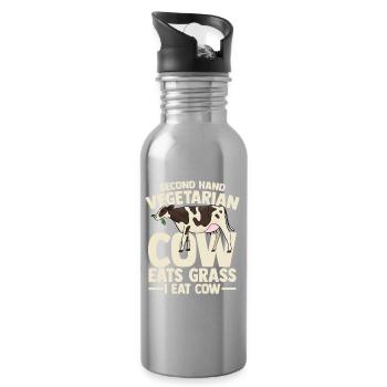 second hand vegetarian cow eats grass i eat cow - Trinkflasche mit integriertem Trinkhalm - Lightsilver - Rechts