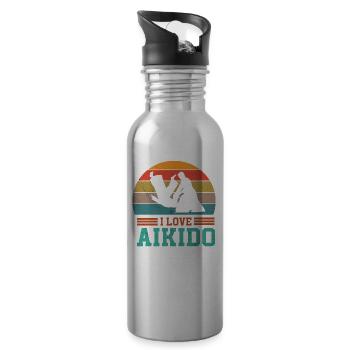 I love Aikido martial arts martial arts fighter - Water bottle with straw - silver - Right