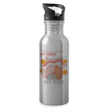 Peace symbol, peace sign, rainbow - Water bottle with straw - silver - Right