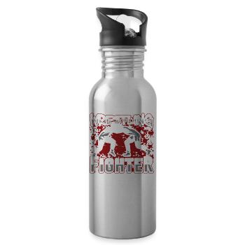 Wrestling Kämpfer Ringer Ringen Ringkampf - Trinkflasche mit integriertem Trinkhalm - Lightsilver - Rechts