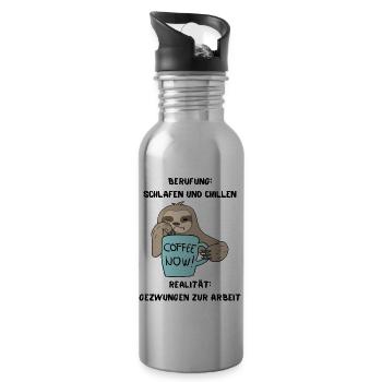 Faultier Berufung schlafen, Realität Arbeit - Trinkflasche mit integriertem Trinkhalm - Lightsilver - Rechts
