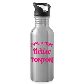 J'ai pas le temps j'ai bêtise avec tonton Cadeau - Gourde avec paille intégrée - argent clair - Droite