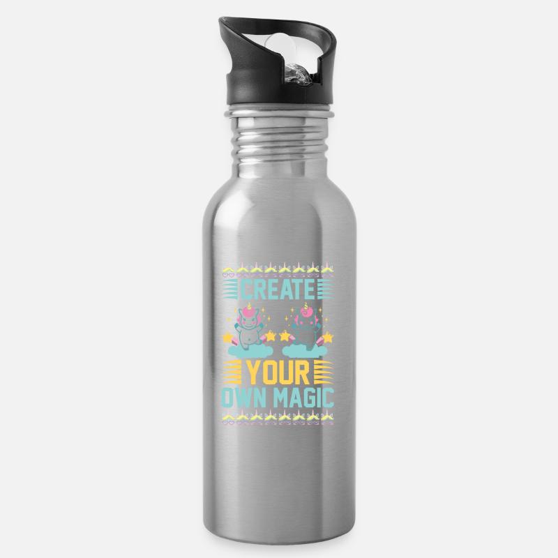 Create your own magic Unicorn - Water bottle with straw - silver