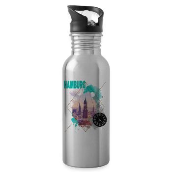 Hambourg Allemagne City Skyline Vintage Rétro - Gourde avec paille intégrée - argent clair - Droite