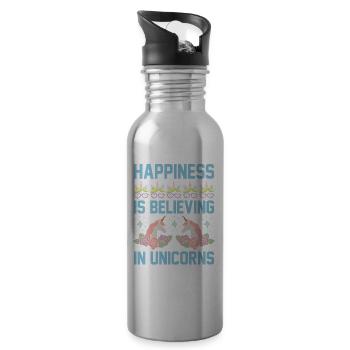 Le bonheur, c’est croire en la licorne licorne - Gourde avec paille intégrée - argent clair - Droite